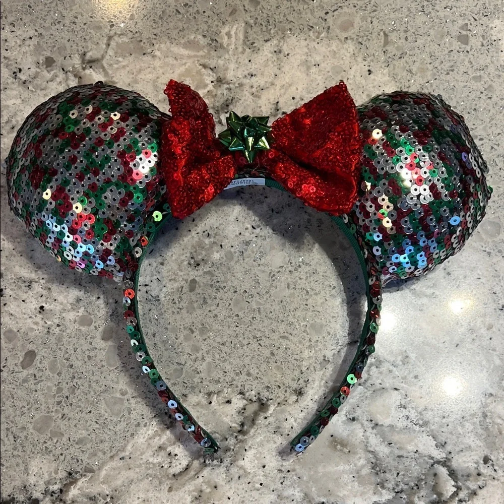 Disney Red and Green Sequin Mouse Ears Headband